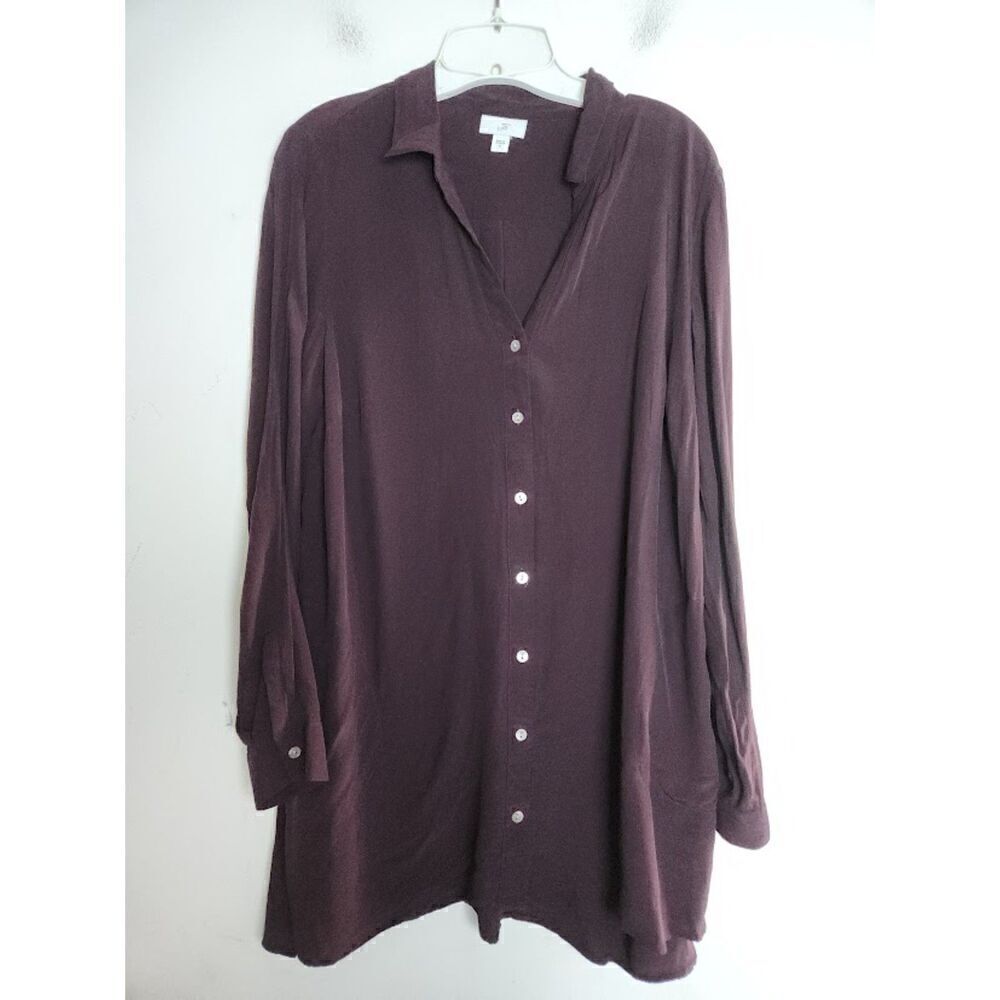 J.Jill Plum Purple Button Down Tunic w/Pockets Blouse size Medium